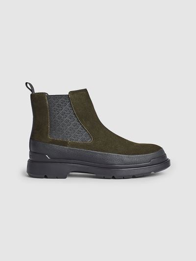 Calvin Klein Cipők HU474948 | Calvin Klein Suede Férfi Chelsea Csizma Sötét Olivazöld